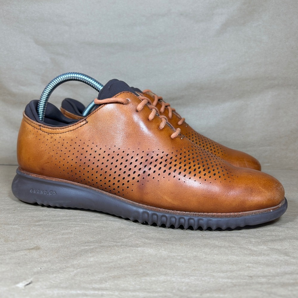 Cole Haan 2.ZeroGrand Oxford Mens 8.5 Brown Solid Leather Laser Wingtip Shoes - Picture 2 of 10